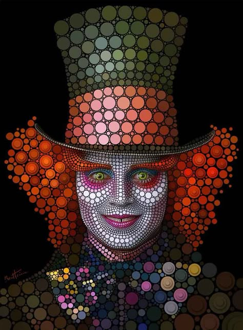 The Hatter, Ben Heine, Mad Hatters, A Clown, Dot Art Painting, Circle Art, Celebrity Portraits, Pics Art, Dot Painting