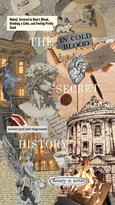 The secret history vibes #thesecrethistory #thesecrethistorybook #donnatartt #darkacademia #messy #darkaesthetic #vintageaesthetic History Notebook Cover, History Book Cover, Homework Motivation, History Notebook, Best Quotes Wallpapers, History Major, Front Cover Designs, Front Page Design, Make School