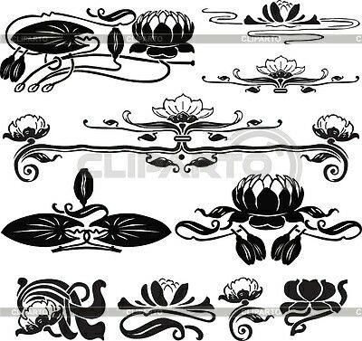 Art Nouveau Water-lilies Fleurs Art Nouveau, Art Deco Tattoo, Art Nouveau Tattoo, Nouveau Tattoo, Motif Art Deco, Art Nouveau Illustration, Art Nouveau Pattern, Art Nouveau Floral, Ornament Pattern