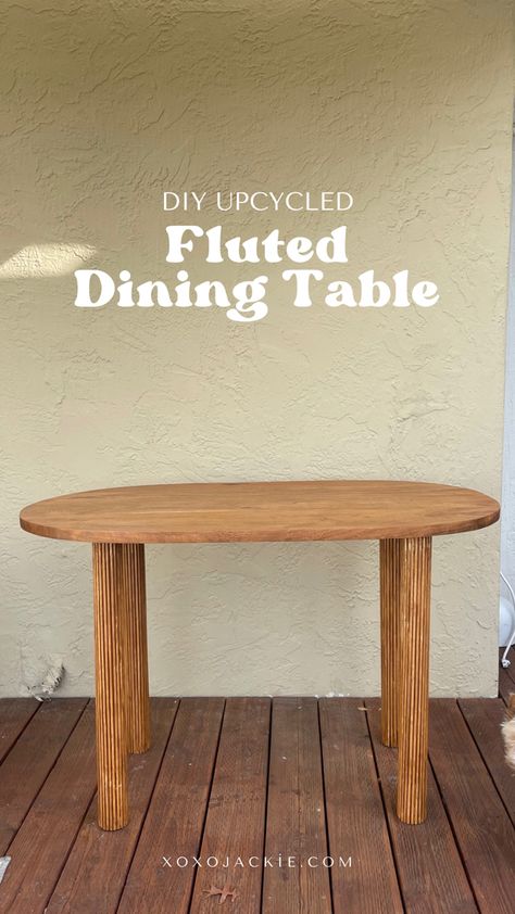 Diy Cheap Dining Table, Fluted Leg Dining Table, Dining Table Legs Ideas Wooden Diy, Small Dining Table Diy, Diy Oval Table Top, Diy Fluted Dining Table, Diy Oval Dining Table, Dining Table Hack, Tiny Dining Table