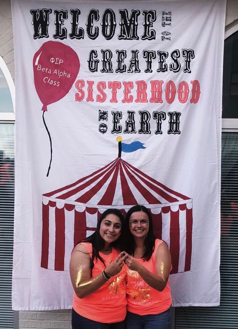 Carnival bid Day themed sheet sign Circus Sorority Theme, Circus Bid Day Theme, Carnival Bid Day, Circus Bid Day, Sorority Sets, Sorority Rush Themes, Rush Themes, Sorority Party, Sorority Themes