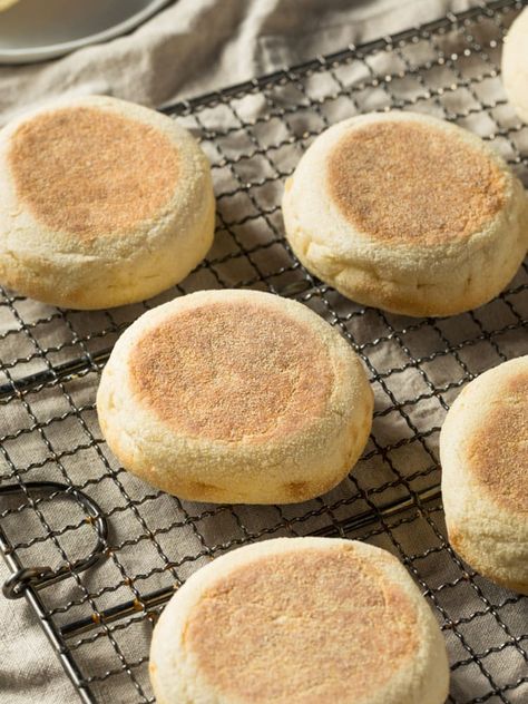 Gluten-Free English Muffins | Home Baking Blog Christmas Brunch Menu, English Muffin Recipe, Holiday Brunch Recipes, Gluten Free English Muffins, Christmas Brunch Recipes, Sourdough English Muffins, English Muffin Recipes, Homemade English Muffins, Gluten Free Sourdough