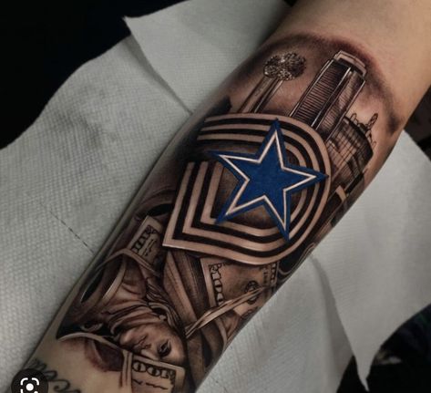 Dallas Texas Tattoo, Dallas Cowboys Tattoo, Penny Tattoo, Texas Tattoo, Urban Tattoos, Dallas Tattoo, Rip Tattoo, Cowboy Tattoos, Texas Tattoos