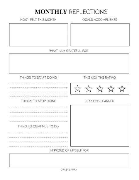 Get in the right headspace by reflecting on your past day, week, or month with these free reflection printables that are super easy to download! Crazy Laura, Study Planner Printable, Self Care Bullet Journal, Writing Therapy, Vie Motivation, Bullet Journal Notebook, Planner Pdf, Therapy Worksheets, Journal Writing Prompts