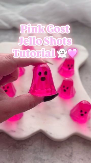 Smores Jello Shots, Ghost Jello Shots, Hot Pink Food, Party Beverages, Halloween Jello Shots, Jello Shot, Pink Food, Pink Ghost, Pink Food Coloring