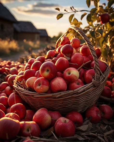 Apple Festival, Cheap Fall Decor, Apple Farm, Apple Season, Wicker Picnic Basket, Red Apples, Fall Apples, Apple Harvest, Apple Orchard