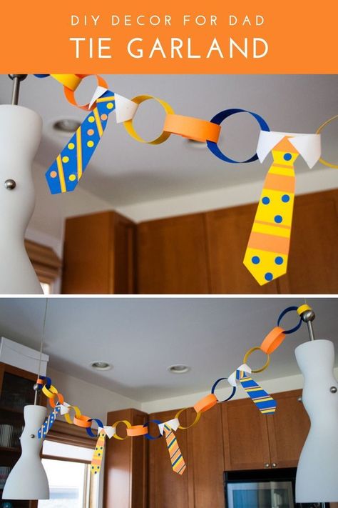 Diy Father's Day Decorations, Handmade Garland, Diy Father's Day Crafts, Diy Tie, Father's Day Diy, Party Recipes, Dad Day, Fathers Day Crafts, Fathers Day Cards