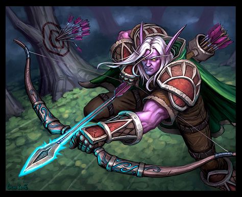 Night Elf Hunter Hearthstone Artwork, Hearthstone Heroes, Race Night, Warcraft Movie, World Of Warcraft Characters, Warcraft Characters, Warcraft Art, Night Elf, Blizzard Hearthstone