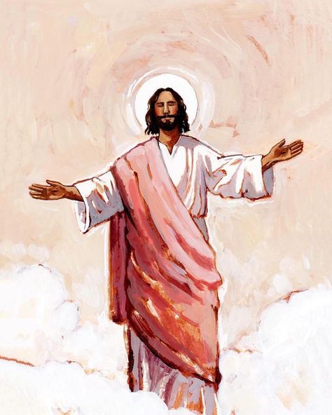 Resurrected Christ, Easter Artwork, The Road To Emmaus, Lds Artwork, Road To Emmaus, Jesus Background, Because Of Him, The Bible Movie, Watercolor And Acrylic