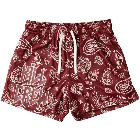 MUAY THAI SHORTS (MID THIGH CUT) BANDANA - RED / CREAM Wax Tips, Muay Thai Shorts, Jiu Jitsu Gi, Belt Accessories, Muay Thai, Waist Band, Weight Lifting, Workout Shorts, Double Layer