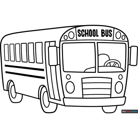 Cartoon School Bus Coloring Page - Free & Printable Coloring Sheet Bus Drawing Easy, School Bus Coloring Page, Bus Coloring Page, School Bus Pictures, Cartoon School Bus, School Bus Drawing, Vehicles Coloring Pages, Bus Drawing, Bus Cartoon