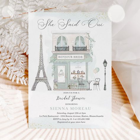 $3.08 | Parisian Bridal Shower She Said Oui French Bridal - french themed shower, parisian baby shower, bonjour bride, parisian bridal shower, french bridal shower, paris bridal shower, parisian tea party bridal shower, she said oui, tea party bridal shower, french themed bridal shower She Said Oui, French Bridal Showers, Parisian Baby Showers, French Baby Shower, Paris Bridal Shower, Tea Bridal Shower Invitations, Paris Baby Shower, Paris Birthday, Blue Bridal Shower