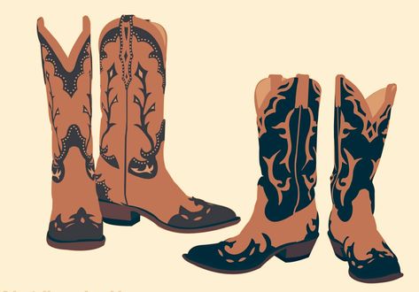 Cowboy Boots Artwork, Country Boots Drawing, Drawing Cowboy Boots, Cowboy Linocut, How To Draw Cowboy Boots, Cowboy Boot Illustration, Cowboy Boot Drawing, Cowboy Boots Illustration, Cowboy Boot Art