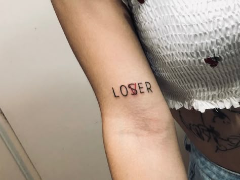 Losers Lovers Tattoo, Lover It Tattoo, Loser Club Tattoo, Love Loser Tattoos, Dr Tattoo Ideas, Nct Inspired Tattoos, Lover Girl Tattoo, Loser Tattoos, Lover Tattoo Word