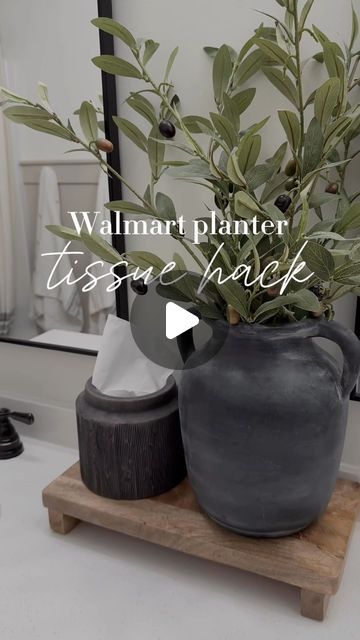 Creatively Crisp | Home & DIY on Instagram: "Walmart planter tissue hack! Basically, you just shove them in there 😂👍🏼 @walmart   #walmartplanter #bathroominspo #organicmodern #neutralaesthetic #minimalisthome #minimaliststyle" Bathroom Tissue Storage Ideas, Kleenex Tissue Holder, Kleenex In A Vase, Target Bathroom Decor Ideas, Vase Tissue Holder, Walmart Hacks, Kleenex Holder, Decorative Planters, Garden Yard Ideas