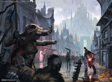 ArtStation - Street Riot, Tomasz Jedruszek Ravnica City, Mtg Art, City Scape, Fiction Idea, Magic The Gathering Cards, D&d Dungeons And Dragons, Nerd Stuff, Dungeon Master, Wizards Of The Coast