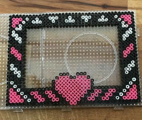 Word Perler Bead Patterns, Cool Things To Make With Perler Beads, Picture Frame Perler Beads, Perler Picture Frame, Perler Bead Frame Pattern, Perler Bead Frame, Perler Bead Picture Frames, Heart Perler Bead Patterns, Pearl Beads Ideas