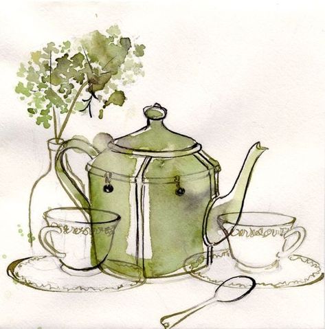 Teapot Drawing, Maus Illustration, Painting On Canvas For Beginners, Tea Bag Art, Canvas For Beginners, Watercolor Paintings For Beginners, 수채화 그림, Art Et Illustration, Tea Art