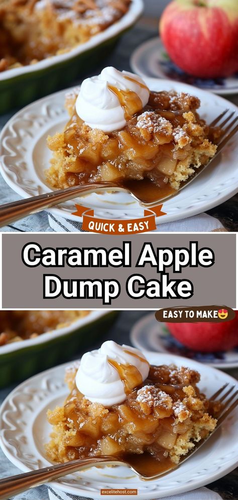 When you need a quick and easy shortcut dessert that tastes good enough to serve for company, make this Caramel Apple Dump Cake. Simple ingredients like apple pie filling, cinnamon, nutmeg, cake mix, and butter come together to make one amazing dessert! #Recipes #Desserts Apple Dump Cake Recipe, Apple Dump Cake, Caramel Dessert, Caramel Apple Dump Cake, Dump Cake Recipe, Dump Cakes, Apple Dump Cakes, Fall Desserts Easy, Pumpkin Recipes Dessert