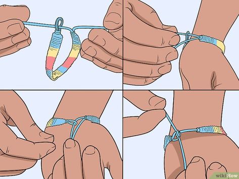 3 Ways to Tie Friendship Bracelets - wikiHow Tie Friendship Bracelets, Making Friendship Bracelets, String Bracelet Patterns, Diy Friendship Bracelets Tutorial, Friendship Bracelet Patterns Easy, Cute Friendship Bracelets, Yarn Bracelets, Diy Bracelets Tutorials, Embroidery Bracelets