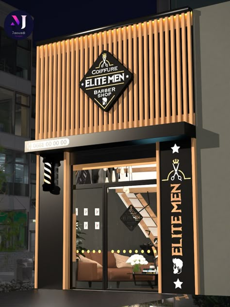 Front Shop Design Ideas, Barber Shop Front Design, Acp Board Design For Shop, Shop Board Design Ideas, Barbershop Design Exterior, Barber Shop Sign Board Design, Shop Front Design Indian, Sign Board Design Shop, Shop Facade Store Fronts