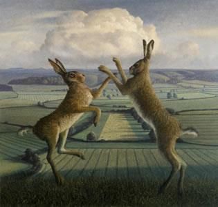 Boxing Hares, Hare Art, Foo Foo, Hare Rabbit, Rabbit Run, Egg Tempera, March Hare, Animals In Art, Rabbit Art