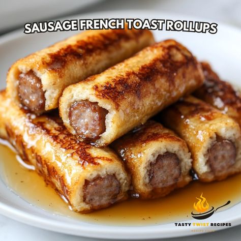 🌟 Elevate your breakfast game with these delicious Sausage French Toast Roll-Ups! 🍳🥓 Sausage French Toast Roll-Ups Ingredients: - 8 slices of bread - 8 breakfast sausage links - 2 eggs - 3 tbsp milk - 1/2 tsp vanilla extract - 1/2 tsp cinnamon - 2 tbsp butter - Maple syrup for dipping Instructions: 1. Flatten bread slices with a rolling pin. 2. Cook sausages according to package instructions. 3. Place a sausage on each bread slice and roll up. 4. In a bowl, whisk eggs, milk, vanilla, and c... Sausage French Toast Roll Ups, Maple Breakfast Sausage Recipes, Breakfast Sausage Links, French Toast Roll Ups, Breakfast Sausage Recipes, Fried Breakfast, Breakfast Rolls, Twisted Recipes, Sausage Links