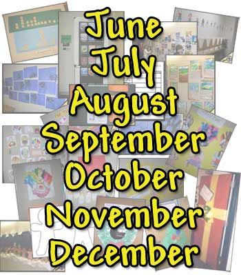 June, July, August, September, October, November and December Bulletin Boards Monthly Bulletin Board Ideas, Grinch Bulletin Board, Spotlight Bulletin Board, Literacy Bulletin Boards, August Bulletin Boards, September Bulletin Boards, School Library Bulletin Boards, December Bulletin Boards, School Year Memories