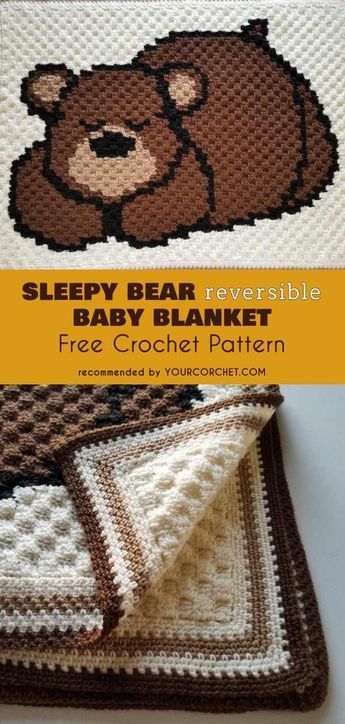 C2c Border, C2c Baby Blanket, Baby Blanket Free Crochet Pattern, Motifs Afghans, Bear Baby Blanket, Sleepy Bear, Crocheted Baby Blanket, Confection Au Crochet, Crochet For Beginners Blanket