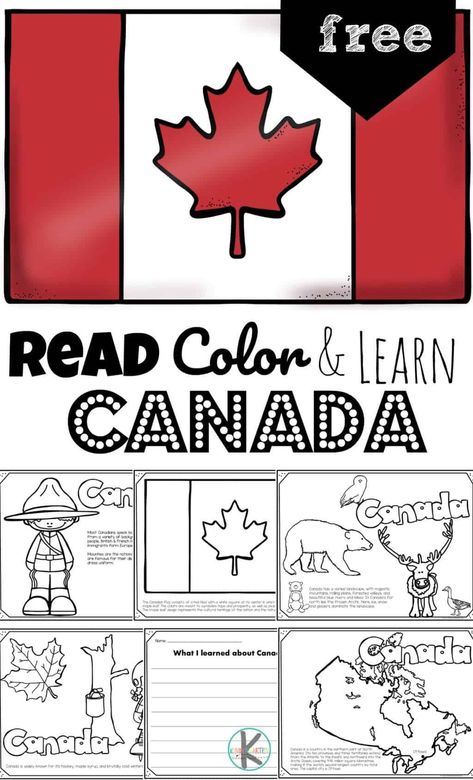 Ready to learn about the second largest country in the world? Children will have fun learning about Canada for kids. These FREE Printable Canada Coloring Pages introduce preschool, pre k, kindergarten, first grade, 2nd grade, 3rd grade, 4th grade, and 5th grade students to the diverse Canadian wildlife, Canadian police called Mounties, totem poles, delicious food from Canada, and more! Free Canada Printables, Canada Unit Study, Canada Preschool Activities, Canada Facts For Kids, Canada Printables, Geography Of Canada, Canada For Kids, Canadian Social Studies, Canada Day Crafts