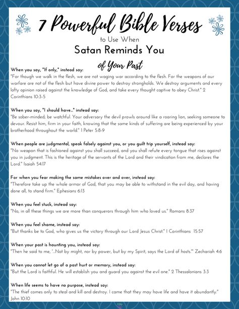 7 Powerful Bible Verses to Use When Satan Reminds You of Your Past|The Holy Mess Spiritual Attack, Bible Verses For Women, Powerful Bible Verses, Bible Study Verses, Faith Bible, Prayer Scriptures, Bible Prayers, Faith Inspiration, Bible Encouragement