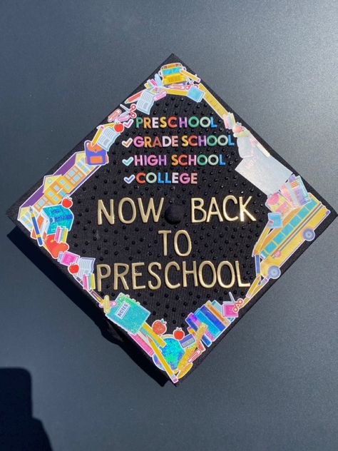 ✔️Preschool ✔️Grade School ✔️High School ✔️College Now back to Preschool Graduation Cap idea for eduaction majors! Early Childhood Education Cap Ideas, Early Childhood Education Major, Preschool Teacher Graduation Cap, Education Major Graduation Cap, Preschool Graduation Cap, Graduation Cap Decoration Teacher, Grad Fits, High School Graduation Cap Designs, Degree Cap