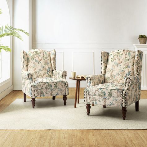 Club Bedroom, Wingback Accent Chair, Stylish Accent Chairs, Floral Chair, Accent Chair Set, Wingback Armchair, Accent Arm Chairs, Living Room Furniture Chairs, Fabric Armchairs