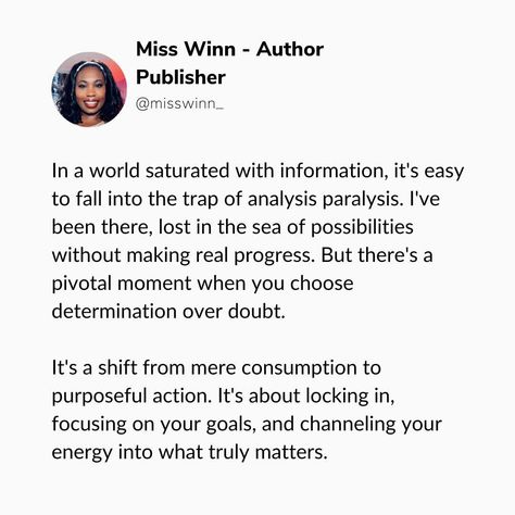 Analysis paralysis can hit hard during the learning phase. Overcome it by taking baby steps and staying organized. Every small step counts. ⁠ ⁠ :⁠ :⁠ Follow @misswinn_ for more book publishing insights.⁠ ⁠ #writingtips #indieauthors #selfpublishing⁠ Analysis Paralysis, Small Step, Focus On Your Goals, Self Growth, Baby Steps, Favorite Words, Self Publishing, Staying Organized, Book Publishing