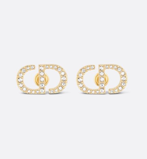 Petit CD Stud Earrings Gold-Finish Metal and White Crystals | DIOR TH Dior Earrings, Dior Jewelry, Mini Studs, Christian Dior Couture, White Crystals, Dior Couture, The Ear, Iconic Design, Silver Cufflinks