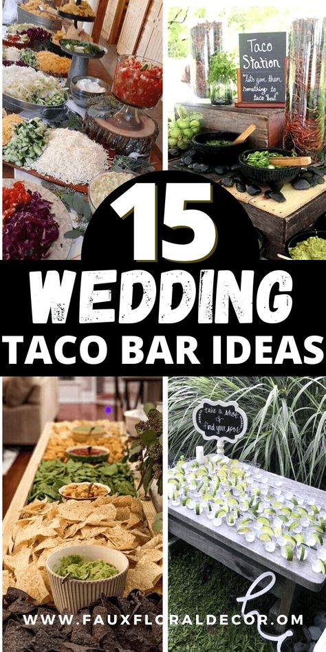 15 Simple Wedding Taco Bar Ideas Everyone Will Obsess Over Inexpensive Taco Bar, Taco Bar Table Decorations, How To Set Up A Taco Bar For A Wedding, Tacos For A Wedding, Taco Catering Ideas, Chips And Salsa Bar Ideas, Nacho Bar Table Wedding, Taco Bars For Weddings, Mexican Food Wedding Appetizers