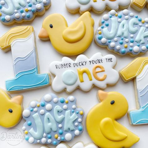 Rubber Ducky Cookies, Yellow Duck Birthday Party, Rubber Duckie Cake, Duck Duck Two Birthday, Rubber Duck Cookies, Rubber Duck 1st Birthday Party, Rubber Duck Party Ideas, Rubber Ducky First Birthday Party, Rubber Duck Themed Birthday Party