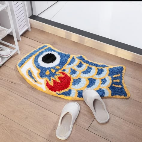 Add a touch of playful charm to your entryway with our vibrant fish-shaped rug 🐟. Perfect for bringing joy and character to any space. Discover more unique styles at www.feblilacmat.com. #QuirkyDecor #FishRug #HomeEssentials #UniqueMats #FeblilacHome #ColorfulRugs #EntrywayDecor #CreativeLiving #InteriorDesign Blue Koi Fish, Blue Koi, Dripping Water, Japanese Koi, Cute Fish, Bathroom Items, Bath Shower, Bath Mat Rug, Dream House Decor