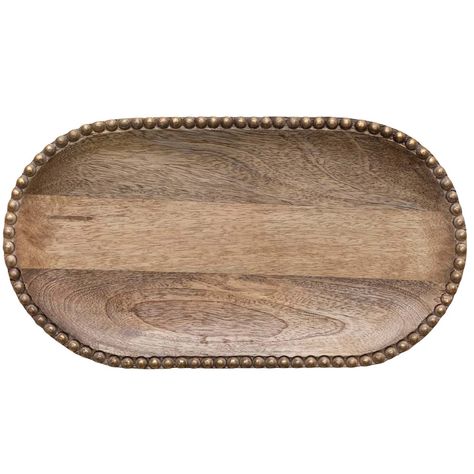 Add a touch of natural elegance to the home with this 16.25 inch-long mango wood tray featuring a beautiful wooden bead design that adds texture and visual interest. Dimensions: W: 16" W: 9"Materials: Mango WoodColors: BrownTrove No. 41107 *All items final sale. Trove policies. Drinks Display, Carved Tray, Candle Displays, Serving Tray Wood, Creative Co Op, Natural Gold, Modern Farmhouse Decor, Wood Tray, Wooden Tray