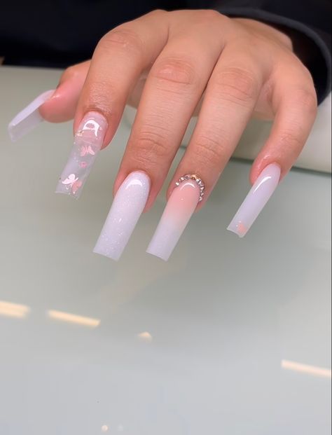 White Pink Nails, Toes Ideas, Future Nails, Girly Acrylic, Pink Ombre Nails, Duck Nails, Nail Designs Valentines, Girly Acrylic Nails, Nails White