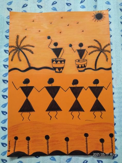 Simple and easy Warli art Simple Warli Art, Warli Paintings Easy, Easy Warli Painting, Warli Art Easy, Warli Art For Kids, Warli Paintings, Worli Painting, Warli Painting, Preschool Decor