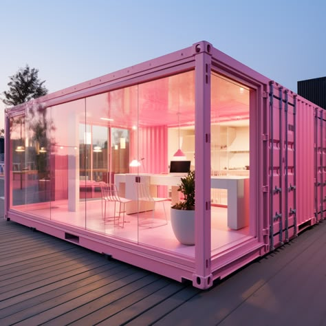 Pink Shipping Container ADU ideas Pop Up Shipping Container, Container Gift Shop, Shipping Container Restroom, Shipping Container Beauty Salon, Shipping Container Spa, Shipping Container Salon, Homes Ideas Exterior, Container Shop Ideas, Shipping Container She Shed