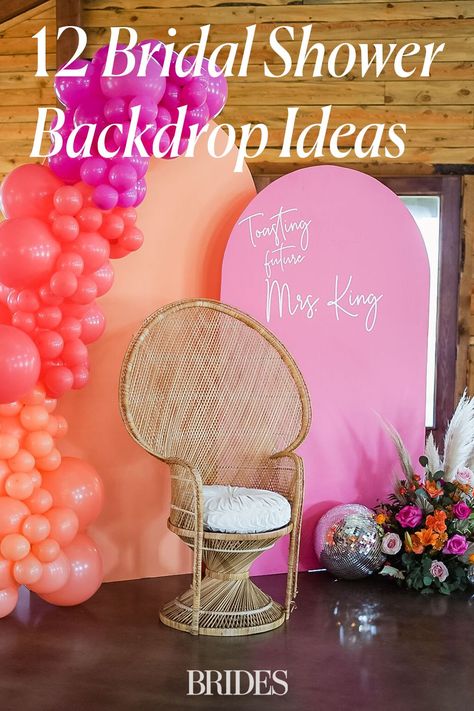 Planning a bridal shower? Creating a beautiful bridal shower backdrop that can be used for photos, behind a dessert or gift table, or as an anchor to your space is key. Here are 12 of our favorite bridal shower backdrop ideas to inspire you. // Photo: Chelsea Renay Photography How To Make Bridal Shower Backdrop, Bridal Shower Arch Backdrop Diy, Bridal Shower Balloon Decor Ideas, Bridal Shower Backdrop Arches, Shower Backdrop Ideas Bridal, Chair For Bridal Shower Bride To Be, Wedding Shower Background, Bridal Balloon Backdrop, Back Drop For Bridal Shower Party Ideas