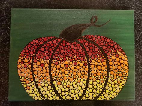 Pumpkin Dot Painting, Dot Art Halloween, Dot Painting Pumpkin, Dot Art Pumpkin, Fall Dot Painting, Pumpkin Pointillism, Pumpkin Dot Art, Halloween Mandala Art, Fall Dot Art