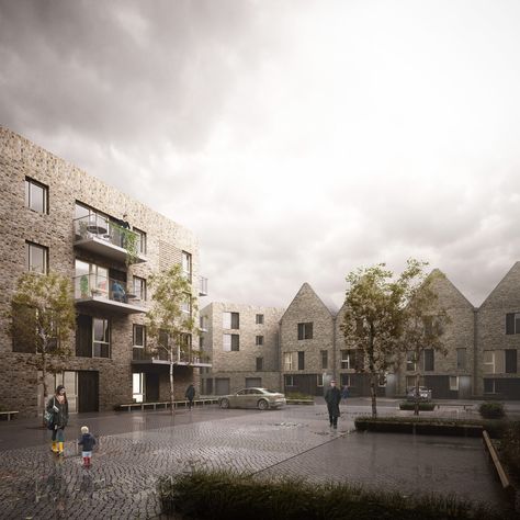 Hawkins\Brown Designs Housing Scheme in Rotherhithe Forbes Massie, Grey Architecture, Architectural Render, Render Image, Image 3d, Social Housing, Education Architecture, Stavanger, Architecture Rendering