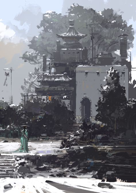 ArtStation - 107, su jian Backgrounds Reference, Japanese Dojo, Location Inspiration, Japanese Landscape, Random Art, Music Photo, Painting Landscape, High Fantasy, Environment Concept Art