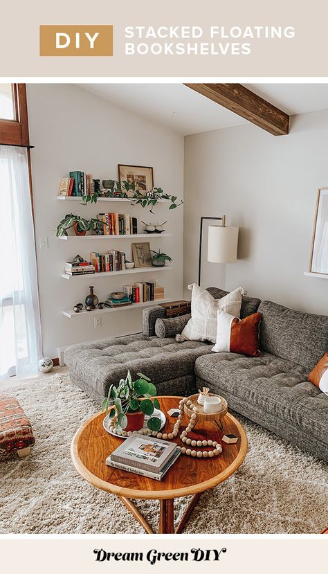 Floating Book Shelves, Floating Shelves Books, Colorful Office, Floating Books, Weekend Inspiration, Floating Shelves Living Room, Floating Bookshelf, Floating Bookshelves, White Floating Shelves