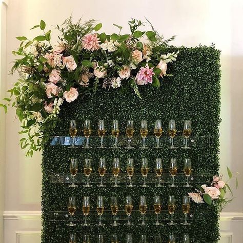 Wedding Champagne Walls Are So Pretty, I Want to Set One Up in My Living Room Right Now Champagne Walls, Champagne Wall, Chocolate Fountain, Bubbly Bar, Wedding Champagne, Wedding Wall, Champagne Wedding, Event Flowers, Wedding Show