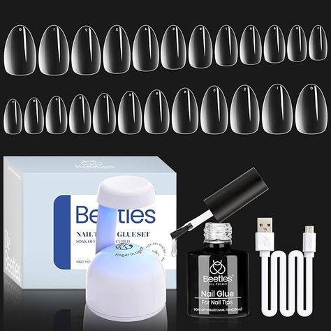 PRICE:   $21.99  Beetles Nail Tips & Gel Nail Kit includes a Mini UV/LED Nail Lamp with 120cm USB Cable, 7.5ml Nail Gel, 500 pcs Nail Tips! You can easily extend your nails and enjoy the fun of DIY Manicure! Almond Gel Nails, Nail Art Diy Easy, Soft Gel Nails, Gel Nail Extensions, Gel Nail Tips, Short Almond, Gel Nail Kit, Led Nail Lamp, Coffin Nails Long