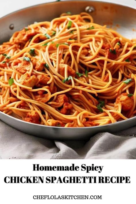 Spagetti Pasta Salad, Spicy Chicken Spaghetti Recipe, Spicy Chicken Spaghetti, Spicy Chicken Meatballs, Chicken And Spaghetti, Spicy Chicken Pasta, Jambalaya Pasta, Chicken Spaghetti Recipe, Chicken Spaghetti Recipes